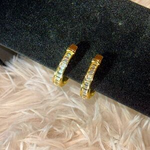 J Hoop Earrings With Channel Set CZ Baguettes and Omega back